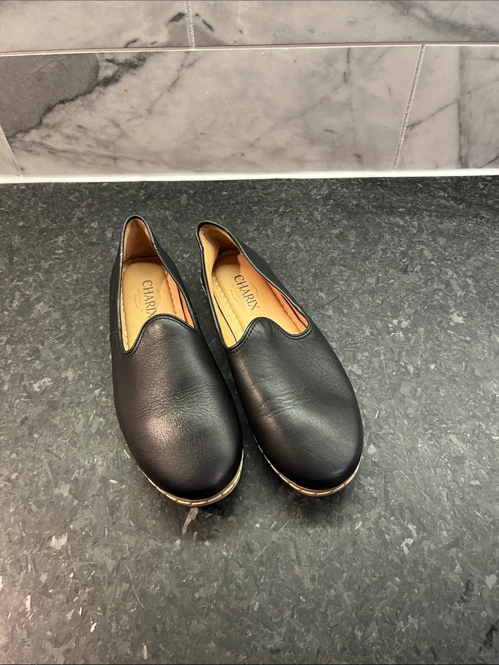 CHARIX Black Slip-On Leather Loafers